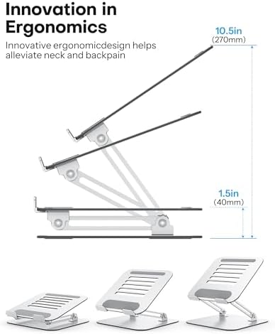 OMOTON Laptop Stand, Adjustable Metal Foldable Riser 10-17.2", Silver