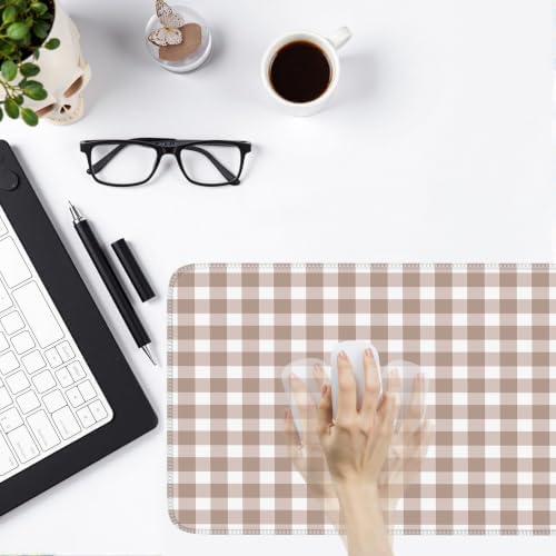 Brown Checkered Gingham Desk Mat Pad XXL Large Mouse Pad Anti-Slip Big Mousepad with Stitched Edges Computer Mouse Pads for Desktop Decor Cute Office Desk Accessories