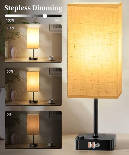 cozoo RGB Remote Bedside Lamp 16 Color Dimming for Nightstand Table Flaxen