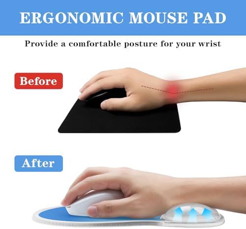 Mouse Pad with Wrist Rest,Ergonomic Mouse Pad with Comfortable Gel Wrist Rest Support and Non-Slip PU Base for Easy Typing Pain Relief, Durable and Washable (Transparent Blue Gradient)