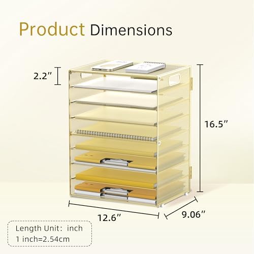 9-Tier Paper Organizer for Desk, Metal Mesh Letter Tray with Handles, Gold