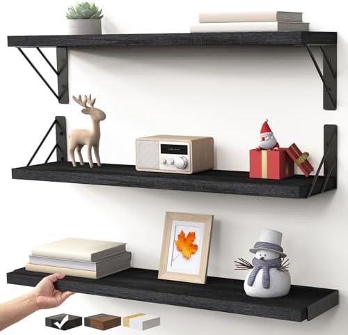 BAYKA 22.4 Inch Long Wall Mounted Floating Shelves (Black, Set of 3, 22.4")