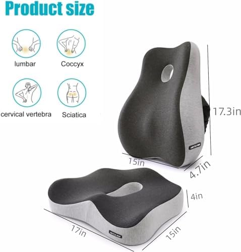 Seat Cushion & Lumbar Support Pillow Set for Office Chair,and Tailbone Discomfort with Lumbar Support Pillow and Seat Cushion - Perfect for Home, and Gaming Chairs Chair Cushion(Light Gray)