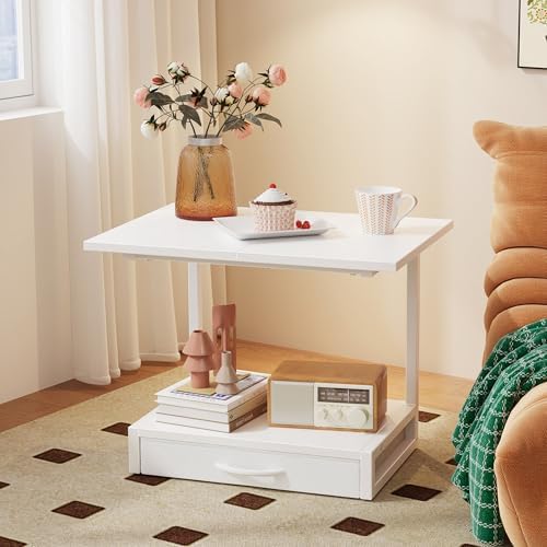 YAOHUOO 2-Tier Desktop Printer Stand with Fabric Drawer,19.6"x14.9" White