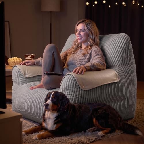 Homkdom Bean Bag Chairs for Adults, Bean Bag Sofa with Armrests, Grey