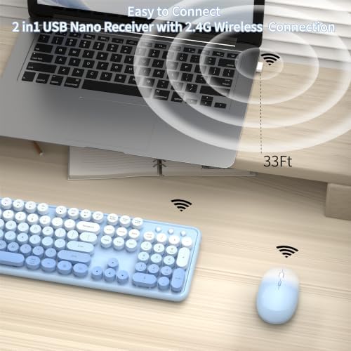 Colorful Wireless Computer Keyboard and Mouse, Blue Gradient