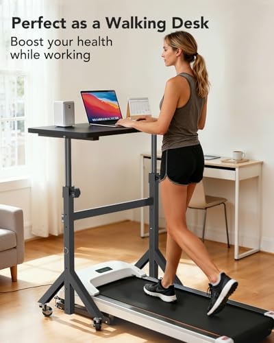 ErGear Small Standing Desk Adjustable Height, 6 Height Settings Up to 46.5″, Walking Pad Desk with Triangular Leg Design, Smooth Mobility with Lockable Wheels, Standing Desk for Walking Pad, Black