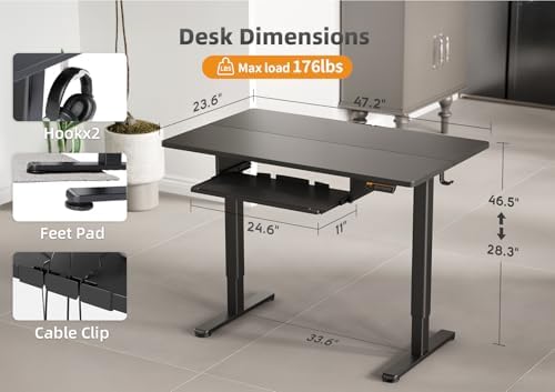 YDN Standing Desk 48 Inch Height Adjustable with Keyboard Tray Black