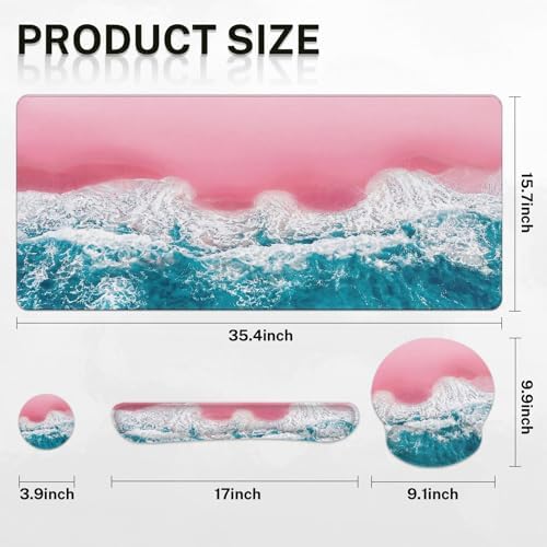 Britimes Keyboard Mouse Pad Set, 4 in 1 Desk Mat Set, Pink Sand