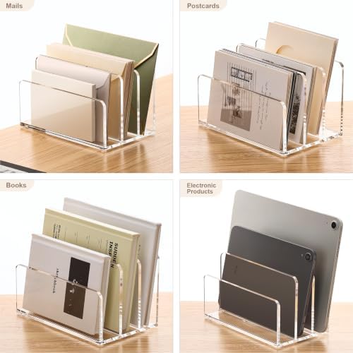 YUXUN Acrylic Mail Organizer, Clear Mail Holder - 3 Compartments Mail Sorter, File Organizer for Desk, Office Accessories for Mail, Bills, Documents, Notebooks