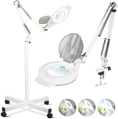 2200 Lumens Magnifying Floor Lamp, 2-in-1 Lighted Desk Magnifier