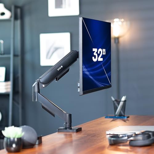 VIVO Single Monitor Stand, Fully Adjustable Arm for 17 to 32 inch Screen, Mechanical Articulating Desk Mount, Gaming and Office Setups, VESA 75x75, 100x100, Max 19.8 lbs, Classic, Black, STAND-V001O