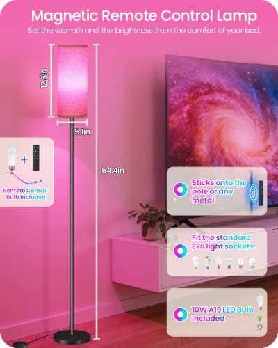 Dimmable Floor Lamp for Living Room with RGB Colors, Color Changing Ambient Lighting, Corner Standing Lamp for Bedroom - Remote, Foot Switch, Timer, Warm Cool White, 10W Smart Bulb Included RE06LD05W1