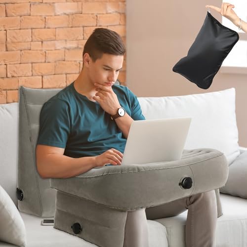 HOMBYS Inflatable Reading Pillow for Gaming with Backrest Pillows for Sitting in Bed, Large Lap Desk Pillow with Arm Rest for Adult, Bed Table Pillow for Reading, Gaming, Working, Portable
