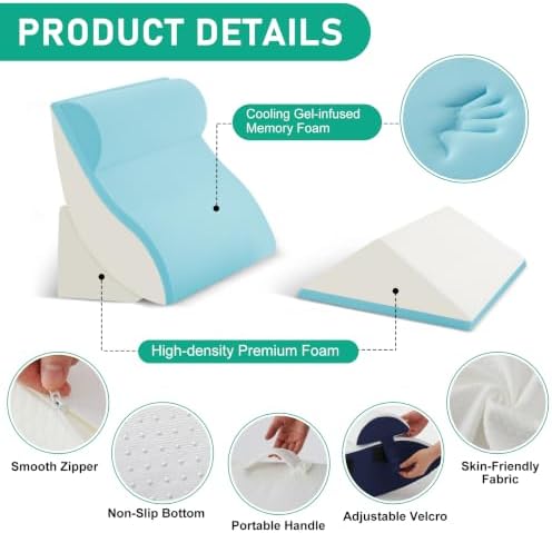 4PCS Wedge Pillow Set for After Surgery, Orthopedic Bed Wedge Pillow for Back Pain Relief, Sitting Up in Bed, Acid Reflux, Adjustable Post Surgery Pillows for GERD, Snoring, White/Navy