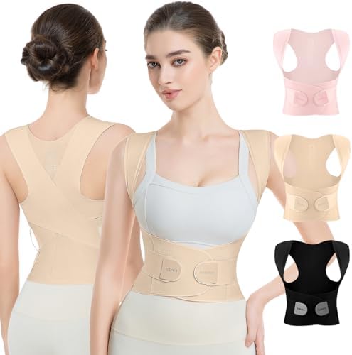 babaka Posture Corrector for Women, Invisible Lightweight Adjustable Back Brace for Upper and Lower Back Pain Relief, Hunchback, Hump, Scoliosis, Thoracic, Spine Corrector Under Clothes (Beige, Large, Waist: 35''-42'')