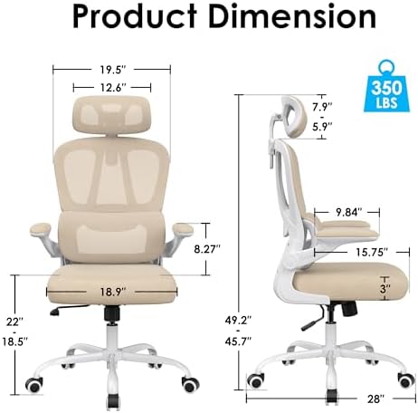 High Back Office Chair, Mesh Desk Chair with Lumbar Support and Flip-Up