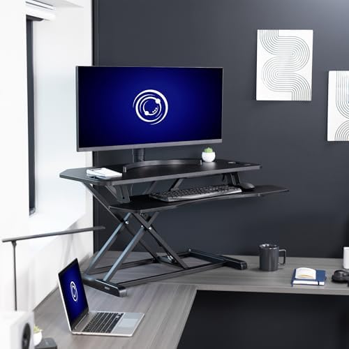 VIVO Black 38 in Corner Standing Desk Converter, DESK-V000KL