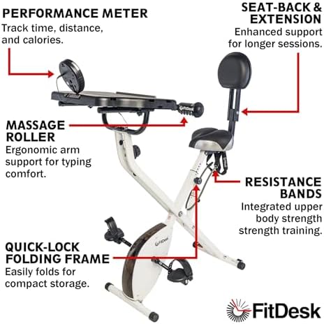 FitDesk Standing Exercise Bike Desk 3.0, Adjustable Height Indoor Cycling Trainer with Laptop Tray, Portable Stationary Fitness Desk for Home Office, Foldable Exercise Workstation, Supports 300 lbs
