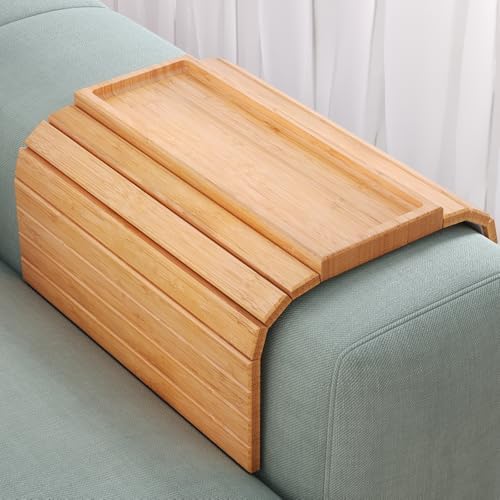 Bamboo Folding Sofa Arm Tray with Anti-Slip Pad (Natural)