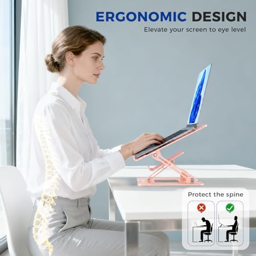 Ergonomic 2-in-1 Laptop Phone Stand for Desk, Pink Laptop Stand Adjustable Riser, Sturdy and Portable, Fits All Laptops and Phone (Pink)