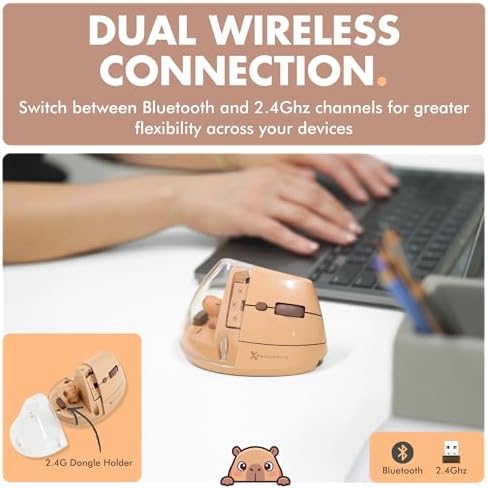 X9 Performance Wireless Vertical Ergonomic Mouse - Click with Capybara - (BT + 2.4G) Up to 4000 DPI, 6 Button, Rechargeable - Bluetooth Ergonomic Vertical Mouse Wireless - for Mac and PC - Brown