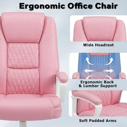 Executive Office Chair, Home Computer Desk Chair, PU Leather, Pink