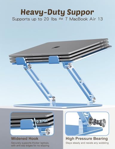 Aoviho Laptop Stand for Desk, Adjustable Foldable Aluminum Laptop Riser for 10–17.3 Inch Laptops – Sturdy Ergonomic Computer Holder, Supports Up to 22 lb, Cooling Vent, Sky Blue