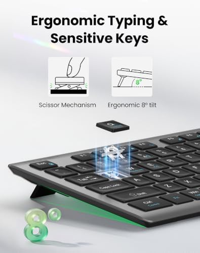 TECKNET 2.4G Rechargeable Ultra-Slim Wireless Keyboard and Mouse Combo