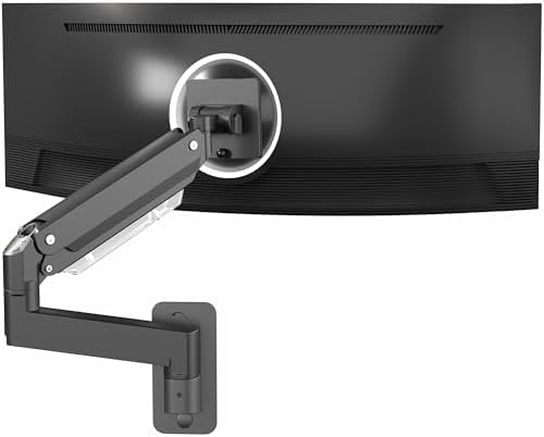 VIVO Premium Aluminum Heavy Duty Monitor Arm for Ultrawide Screens up to 49 inches and 44 lbs, Single Wall Mount, Pneumatic Height, Max VESA 100x100, Black, MOUNT-V101G1