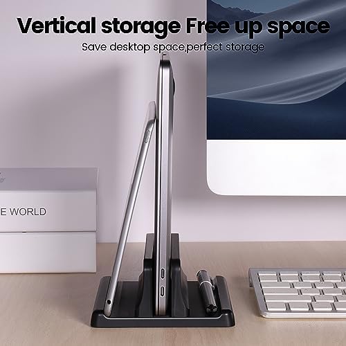 3 in 1 Vertical Laptop Stand Holder,Adjustable ABS Plastic Desktop Notebook Dock,Vertical Laptop Stand Space-Saving for All MacBook/Surface/Samsung/HP/Dell/Chrome Book