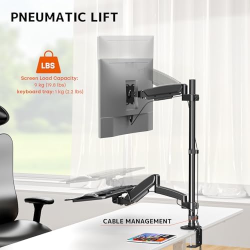 PUTORSEN Sit Stand Monitor Desk Mount with Keyboard Tray for 17-32” Screens