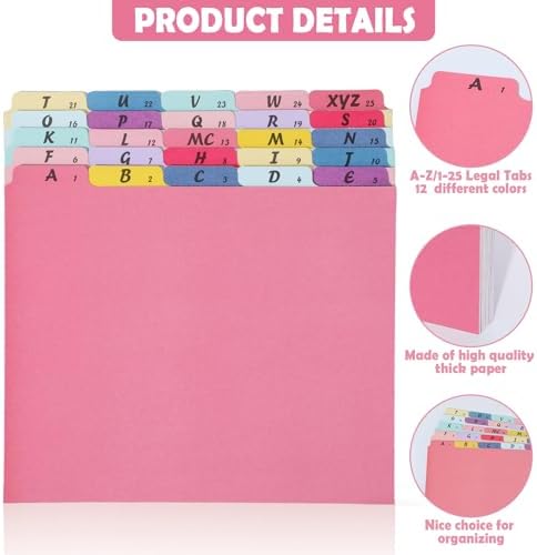 gisgfim 25 Alphabet File Guides, A‑Z Top‑Tab File Cabinet Dividers, Vibrant