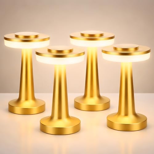Riakrum 4 Pcs LED Cordless Table Lamp Bulk Rechargeable,Gold