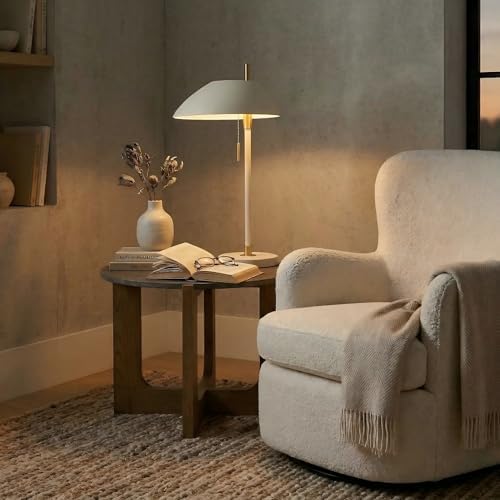 Modern Vintage White Table Lamp, Industrial Minimalist All-Metal Bedside Lamp with Pull Chain Switch, Decorative Nightstand Lamp for Bedroom, Living Room, Office, E26 Bulb Base