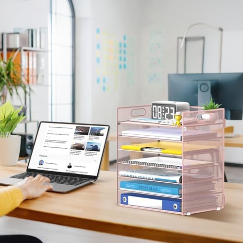 7 Tier Paper Organizer for Desk with Letter Trays & Handle