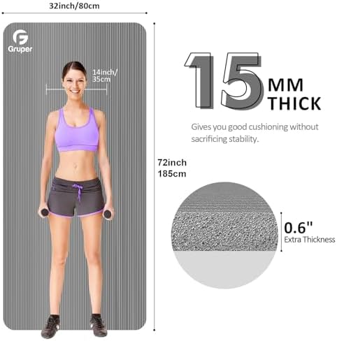 Gruper Yoga Mat Non Slip, 10/15mm Thick NBR Extra Thick Yoga Mat