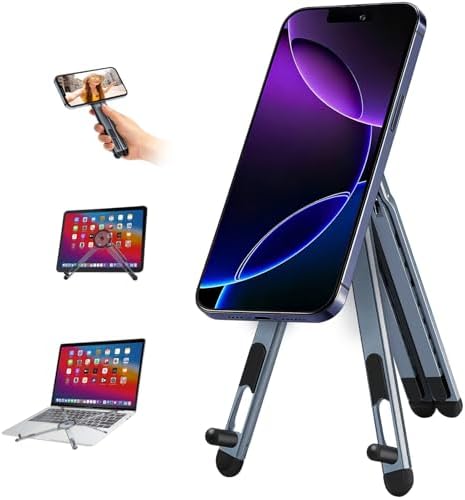 3-in-1 Portable Laptop Stand with Magnetic Phone Holder, Silver