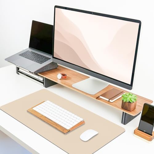 Leather Desk Pad Mat, Beige Desk Mat, 23.6" x 13.7"