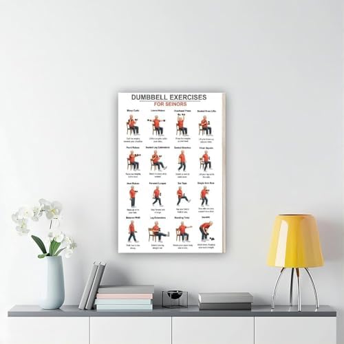 Dumbbell Exercises for Seniors Seated Chair Strength Workout Balance And Stability Training Canvas Poster Bedroom Decor Room Decor Unframe 12x18inch