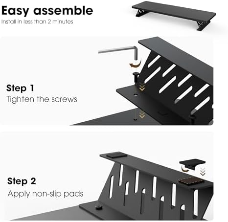 Fenge Monitor Stand Riser, Wooden & Metal Desk Shelf Organizer, Black