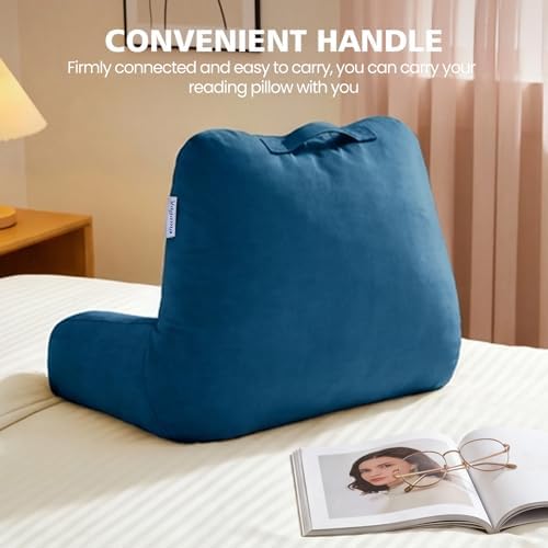 Reading Pillow with Adjustable Memory Foam,Adult Backrest with Arms, Back Pillow for Sitting in Bed with Washable Cover- Large, Navy Blue