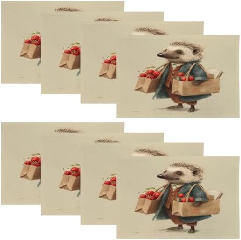 Hedgehog Delivery Berry Placemats, Carries Bags Place Mats for Dining/Kitchen Table Waterproof Washable Linen Heat Insulation Dinner Table Mats 12X18 in 8 Pcs