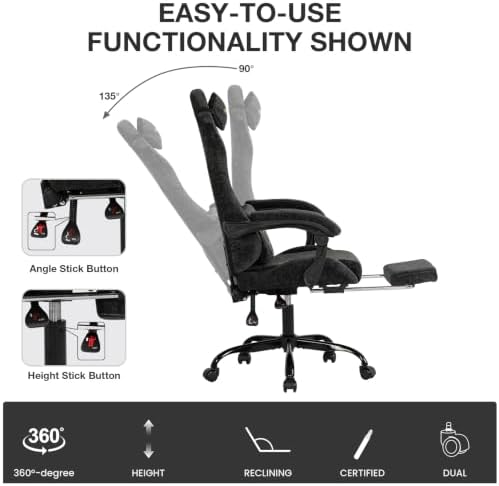 Gaming Chair Fabric with Footrest for Office and Home 300 LBS Black