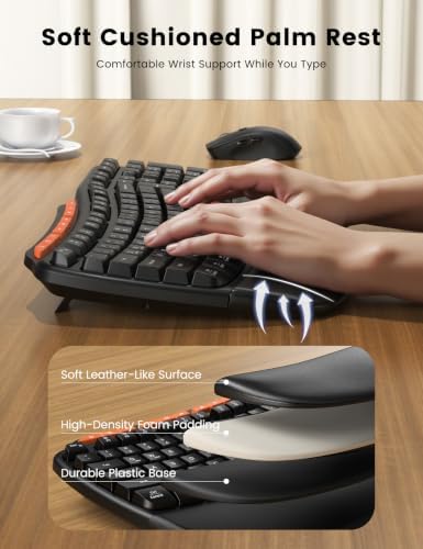 Ergonomic Wireless Keyboard and Mouse Combo, Full Size Wave, Natural Typing