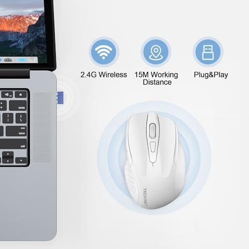 TECKNET Wireless Mouse Rechargeable, 2.4G Computer Mice with USB-A Receiver