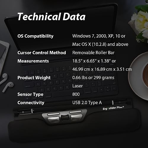 Plus SE: Ergonomic Mouse with Roller-Bar for Precision Computer Cursor Control. USB Powered, 5 Button Central Pointing Device. Relieve Wrist & Shoulder Pain from Carpal Tunnel or Tendinitis