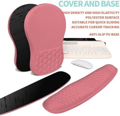 2-in-1 Ergonomic Set, Wave Rise Keyboard Wrist Rest and Massage Bulge Slope Mouse Pad Wrist Support, Cushion Memory Foam Integrated to Relieve Wrist Pain, Muskmelon Pink