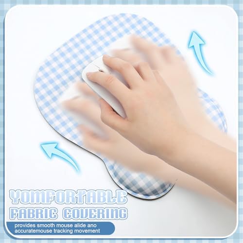 Sabary Blue Gingham Mouse Pad with Wrist Rest Checkered Mouse Pad