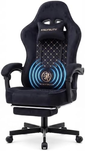 Office Desk Computer Gaming Chair for Adults, Ergonomic High Back Gamer Chair with Massage and Pocket Spring Cushion, Swivel Comfy Video Game Chairs with Footrest and Lumbar Support (Black Fabric)